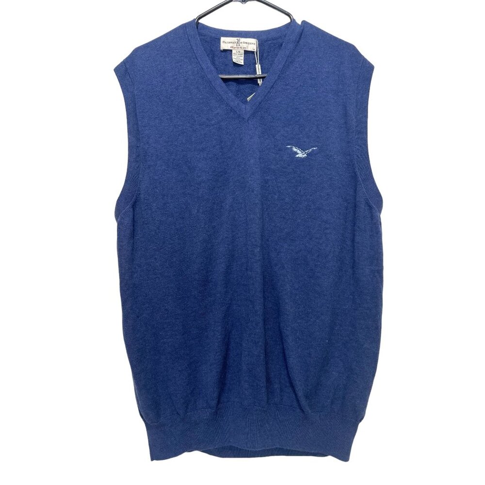 Fairway and Greene Golf Sweater Vest Mens Large Blue V-neck Pullover Pima Cotton - Picture 1 of 10